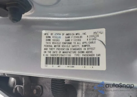 2013 Honda Accord Lx z USA, uszkodzony, nr VIN 1HGCR2F37DA211195